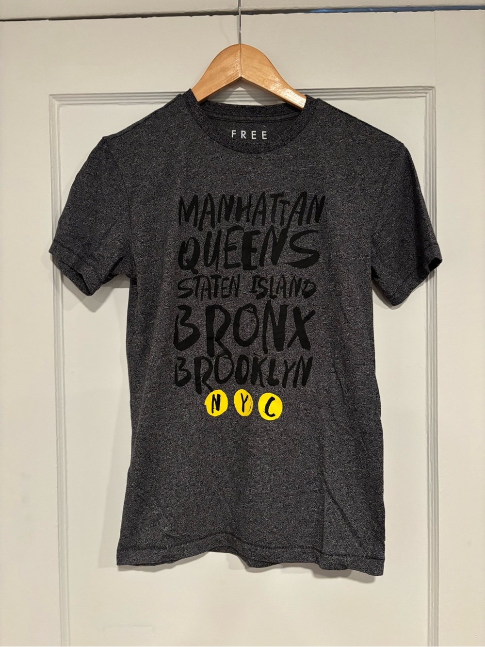 Free State Charcoal Gray NYC Borough Graphic Tee with Yellow Accents